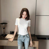 Slim Elastic Thin Cropped Shirt